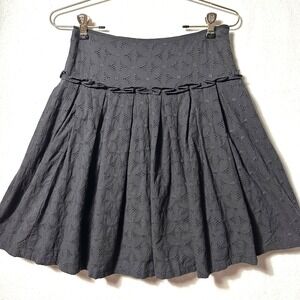 Odille Anthropologie Size 2 Eyelet Drop Waist Skirt Pleated Textured Black